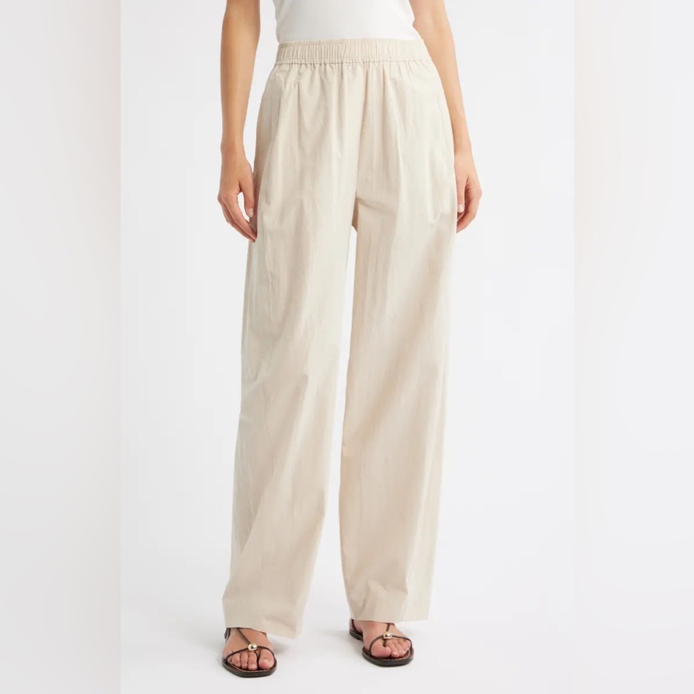 NWT Mango Cream Wide Leg Elastic Waist Cotton Casual Pants Size XS